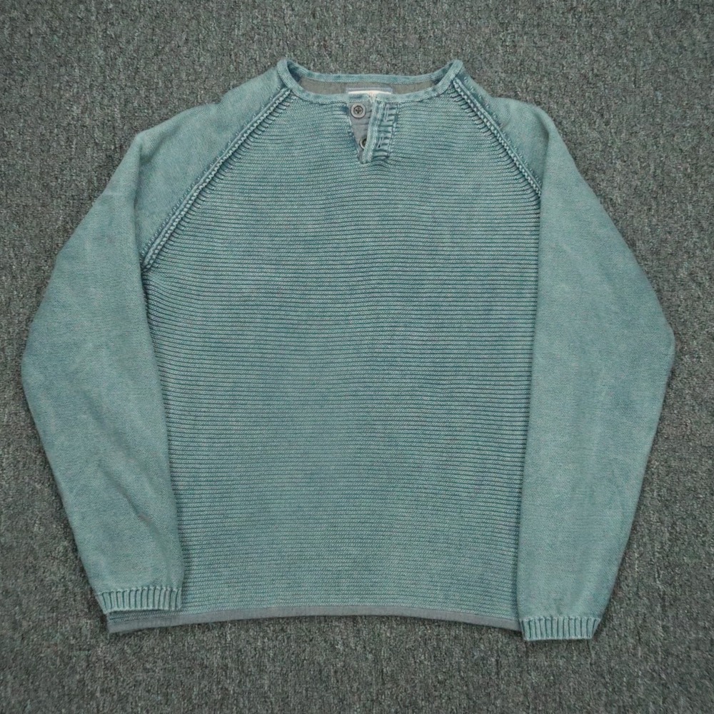 Carbon 2 Cobalt Sweater Mens Medium Blue Waterman Fisherman Ribbed Pullover